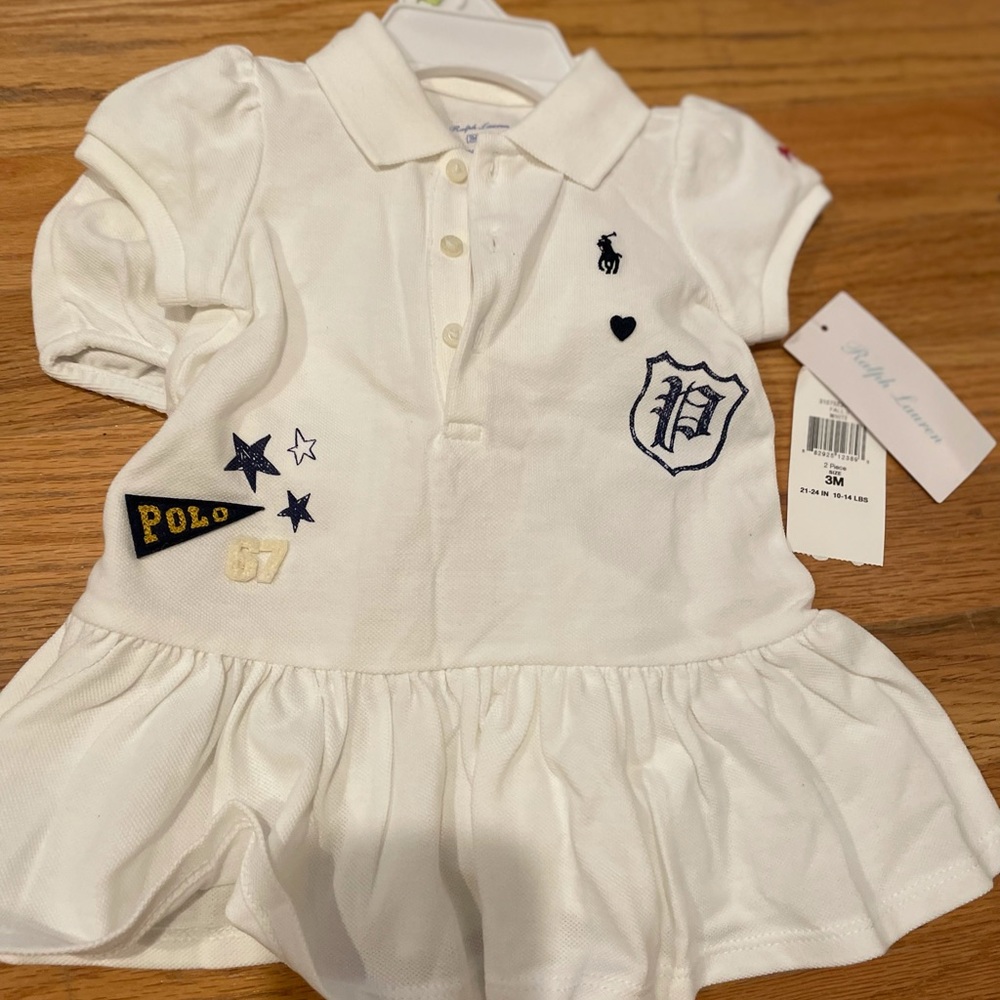 Ralph Lauren White Polo Dress with Navy Embroidery
